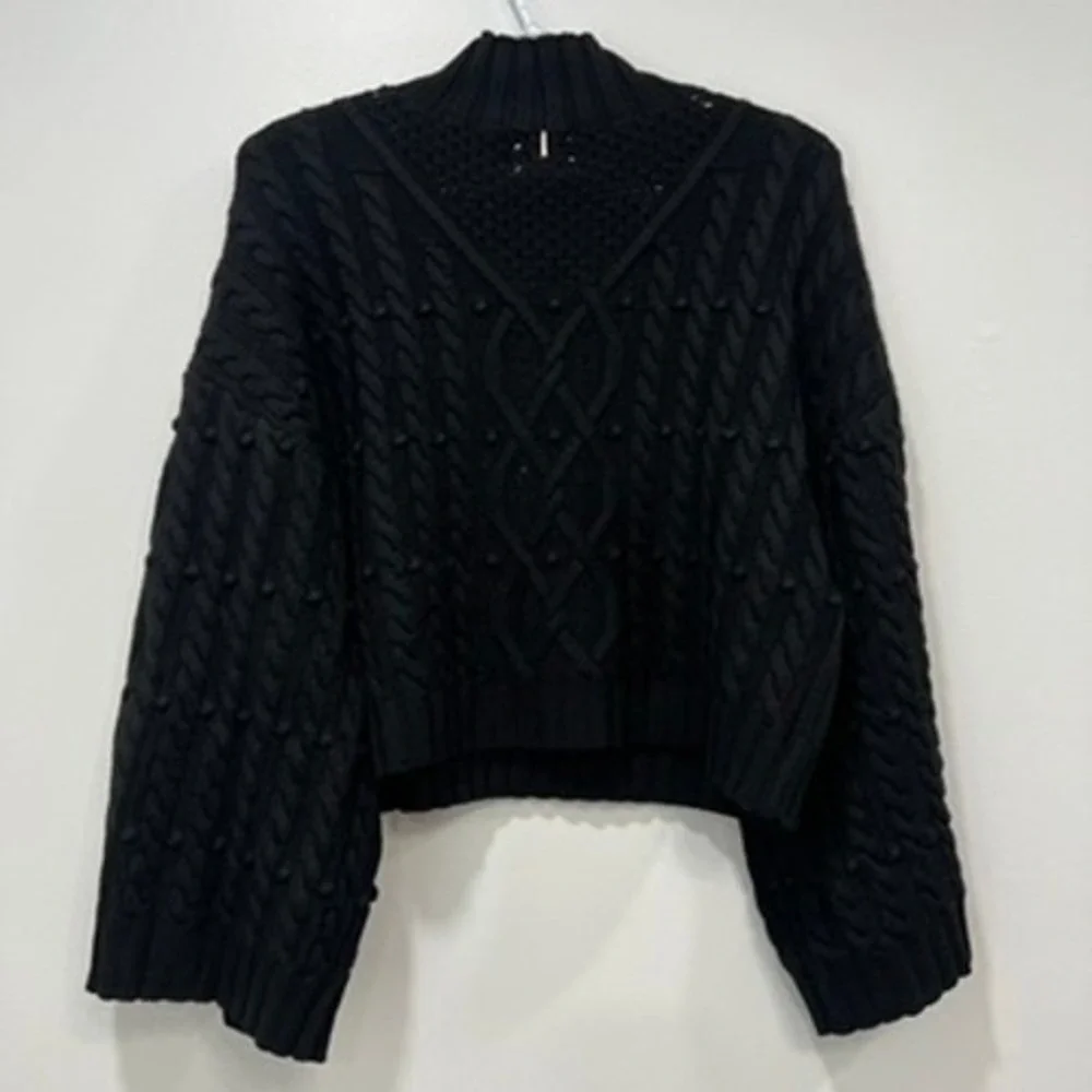 Misa Los Angeles Womens Sweater Small Black Crochet NWT $470 Knit Solid Mock - Picture 3 of 9